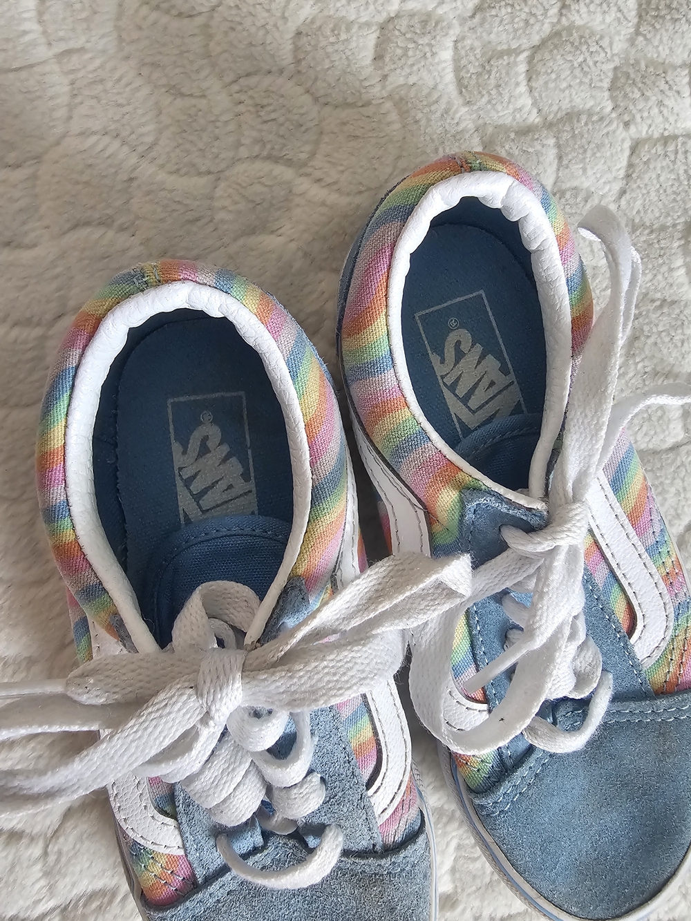 Vans Girls' Light Blue Suede Rainbow-Trim Lace-Up Sneakers 12 - Picture 5 of 9